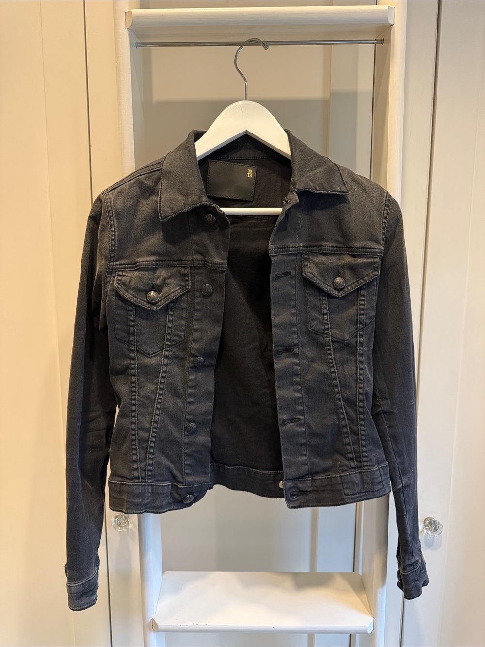 R13 Black Denim Trucker Jacket Faded Wash Size XS